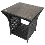 KMH Polyrattan Beistelltisch schwarz der Serie TJORBEN - handgeflochten - quadratischer Tisch mit Glasplatte - 45cm x 45cm x 45cm - wetterfest und robust