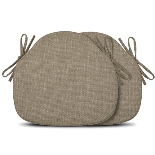 Shinnwa Kitchen Chair Cushions Set of 2, High-Resilience Foam Windsor Seat Pads, Dining Chair Cushions with Ties & Textured Cover, 2 Pack, 16.5 x 15.5 x 2, Light Brown