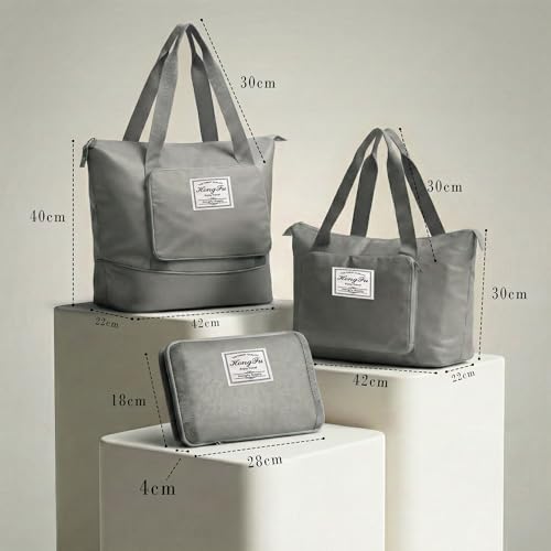 Image of CLAPONE 41 Litre Expandable Nylon Travel Bags for Women /Duffle Bags for Women Luggage /Foldable Vanity Travelling Handbags /Waterproof Hand Bag for Ladies Personal Items (Grey)