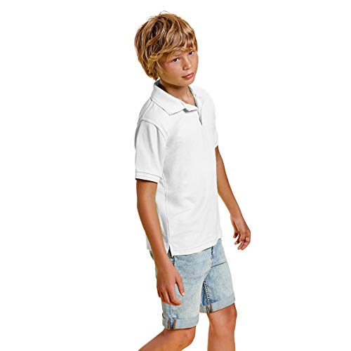 Polo para Niños 100% Algodón con Manga Corta, Cuello Acanalado, Tapeta y Tres Botones – Camiseta Infantil Moda Casual y Deportiva Transpirable de Colores (Blanco, 1/2)