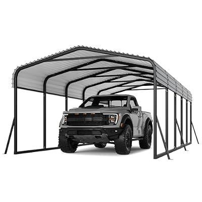 12'x24'x8.5' Metal Carport Galvanized Steel Roof, Enhanced Base Steel Carport Kit for Tractors, Pickup/Trucks, Boats & Cars