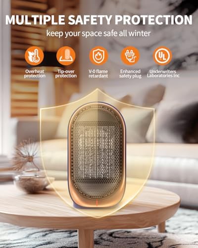 Space Heater, Portable Small Heaters for Indoor Use, Electric Desk Heater with Overheat and Tip-Over Protection, Mini Personal Heaters for Home Office Workspace, Blue - 2