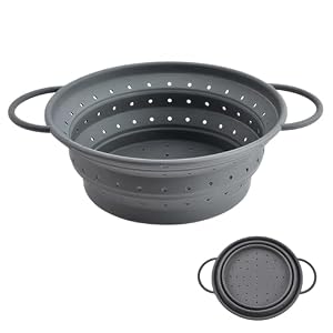 Silicone Collapsible Colander, Foldable Colander for Kitchen with Non-Slip Handle, Space Saving Fruit Washer & Pasta Strainer, Dishwasher Safe Collapsible Strainer for Home & Camping Use