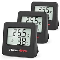 ThermoPro TP157 Mini Hygrometer Thermometer Innen 3er Set 0.5℃ Präzise Raumthermometer Luftfeuchtigkeitsmesser mit Smiley-Indikator Ideal für Wohnzimmer, Büro, Garage oder Gewächshaus, Schwarz