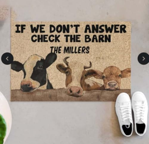 ���փ}�b�g �_�Ƃ̋��������Ȃ���Δ[���𒲂ׂ� 50×80cm doormat Farmer Cow If We Dont Answer Check The Barn