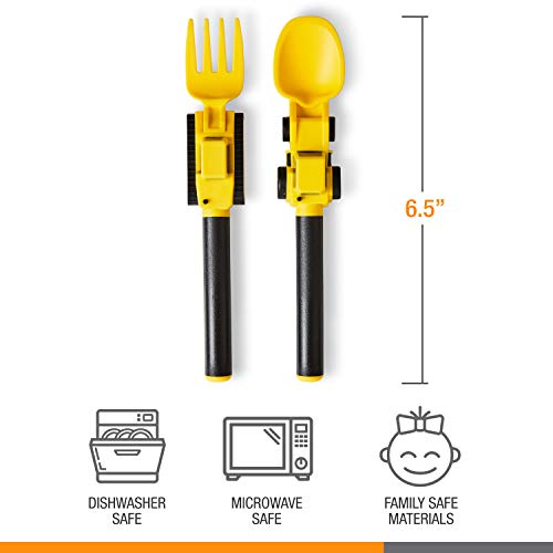 Dinneractive Utensil Set for Kids – Construction Themed Fork and Spoon for Toddlers and Young Children – 2-Piece Set - Yellow