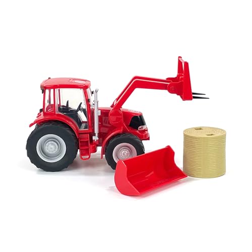 Big Country Toys Red Tractor & Implements, 1:20 Scale, Toy Tractor with Hay Bale and Bucket Attachment, Working Doors, Red, Ages 3 and Up…
