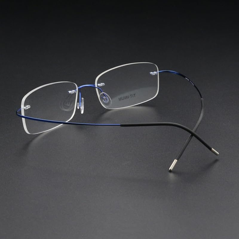 Image of Rimless Flexible Titanium Alloy Men Eyeglasses Frame Clear Rectangle Ultralight (Blue)