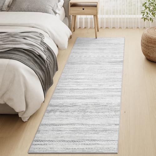 2x6 Runner Rug Machine Washable Non Slip Area Rug Distressed Neutral Moroccan Boho Rug Ultra Soft Floor Runners for Hallways for Entryway Laundry Room Kitchen, Grey