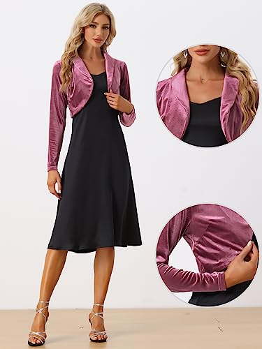 Image of Allegra K Long Sleeve Velvet Shrug Top for Women's Open Front Cocktail Party Cropped Bolero Cardigan