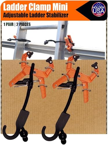 Ladder Clamp Brand (Pair/2 Units), Adjustable Ladder Stabilizer Attachs to Gutters In Seconds, Heavy-Duty Clamps Fits All Ladder Sizes, Ladder Stability Safety Durable Gutter Clips Patented Holden USA