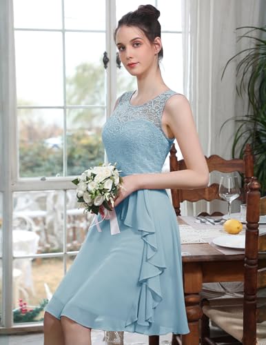 Image of BeryLove Womens Boat Neck A Line Sleeveless Lace Formal Homecoming Dress | Short Dress With Ruffle Hem, Sparkly Design Ideal For Wedding Guest,Bridesmaid Cocktail Prom & Evening Party Events
