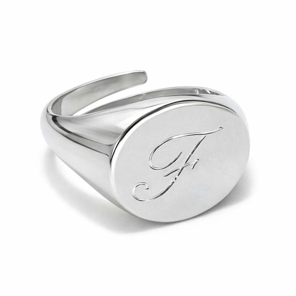 ViMon Gioielli, ANELLO Chevalier Donna, REGOLABILE, Tondo con LETTERA incisa, in ARGENTO 925, placcato a scelta ORO ROSA,GIALLO e BIANCO