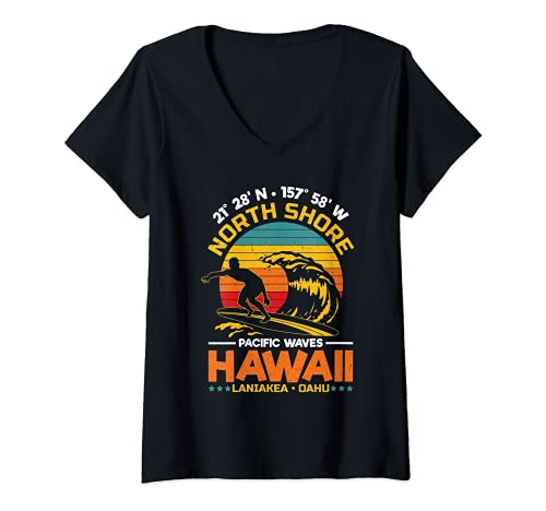 Mujer Playa Laniakea Costa Norte de O'ahu Surf Hawái Oahu Camiseta Cuello V Cover