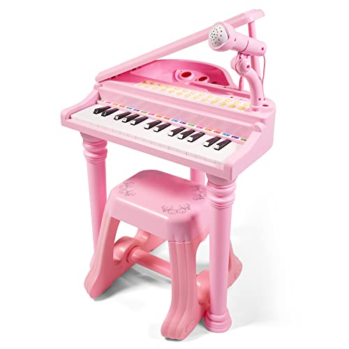 PIANO TECLADO INFANTIL MICROFONE BANQUINHO MC421P