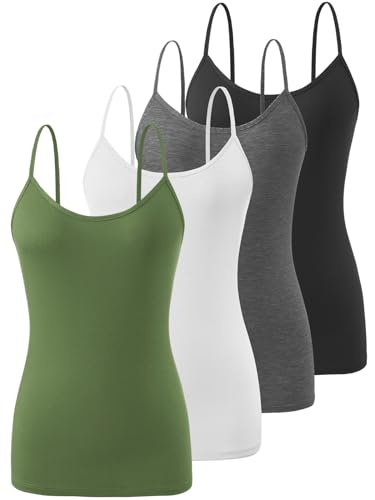 Image of Air Curvey 4 Pack Camisole Tops for Women Basic Undershirt Tanks Adjustable Spaghetti Straps Camis Seamless Soft Layering Top