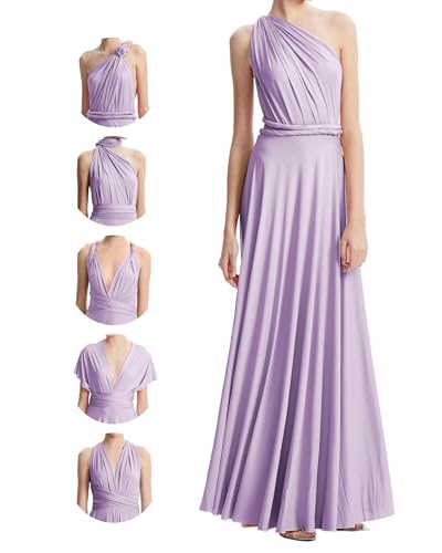 Unendlichkeitskleid für Damen, Brautjungfern, Hochzeitsgäste, Übergröße, Wickelkleid, lang, Maxi, wandelbar, vielseitig tragbar, Lavendel,...