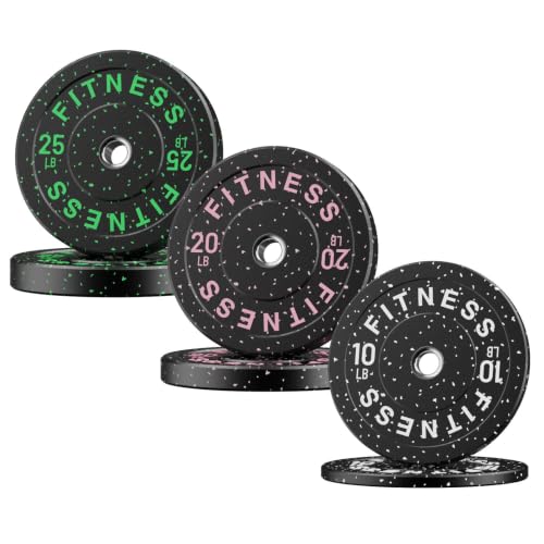 HANDBODE 110 lb Set Colored Bumper Plates – 2-Inch High-Bounce Rubber Weights for Home Gym and Barbell Training