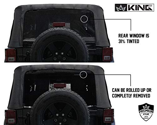 King 4WD Replacement Soft Top - Black Diamond Material with 31% Tinted Windows - Suitable for JK 2 Door 2010-2018 Compatible for Jeep Wrangler - Requires Factory Original Soft Top Hardware