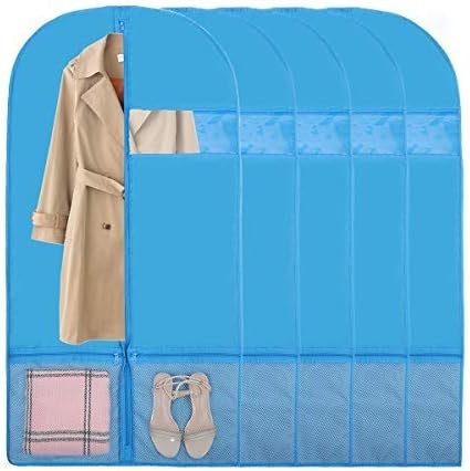 Kernorv Garment Bags Dance Costume Bags,51" Breathable Dance Dress Bag Dust-Proof Bag with 2 Zipper Mesh Pockets and Clear Window for Dance Costumes, Storage or Travel (5 Pack,Blue)