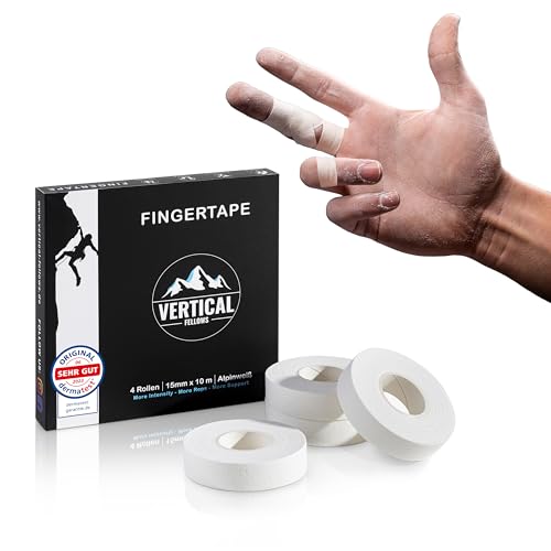 VERTICAL FELLOWS® 4 Rollen Klettertape 1,5cm breit - DERMATEST sehr gut - mit PDF Tapeanleitung ideales Fingertape und Sporttape für Klettern Bouldern Volleyball Handball Kampfsport