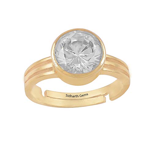 INDIA MADE 10.00 Ratti 9.50 carati zircone bianco naturale placcato oro anello astrologico/scopo regolabile per uomini e donne qualità Aa+ certificato B08VFD3KRD, argento, zaffiro sintetico, Argento