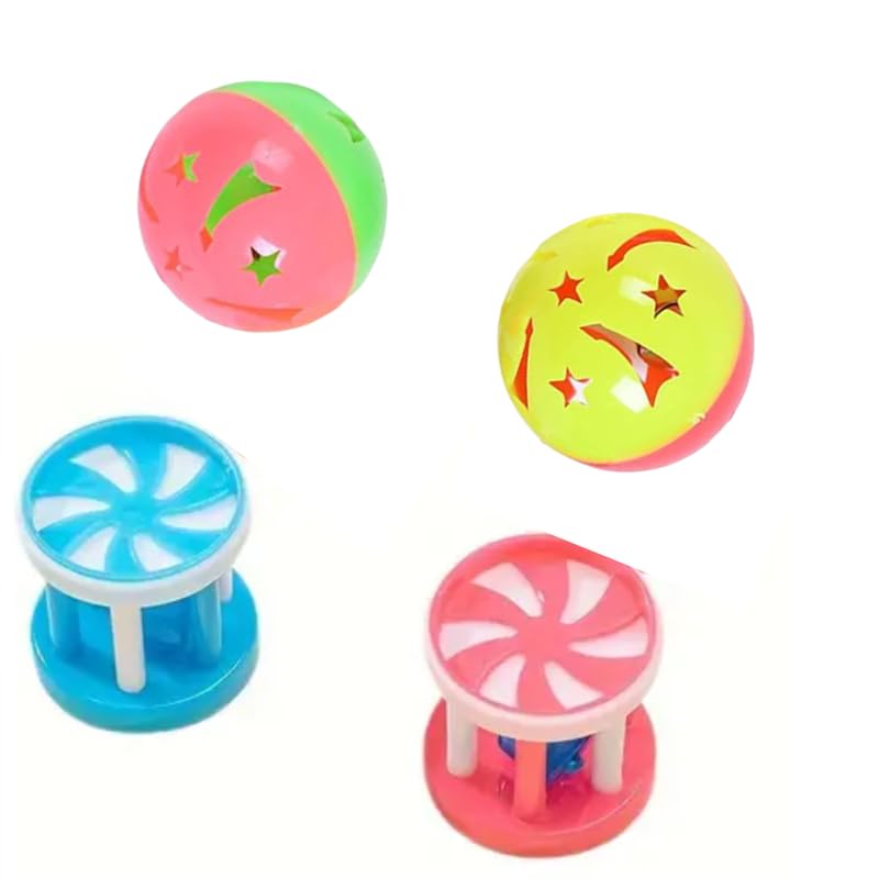 PSK PET MART Mini Cute Pets Toys and Accessories Cat Training Toys Hollow Cat Toy Ball with Bell Jingle Toys for cat Pack of 4 Pcs Set