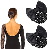 2 Pcs Black Bowknot Decor Snood Net Barrette, French Hairs Clip Bow Ribbon Hair Clip Bun Cover Flower Hair Accessories for Professional Women