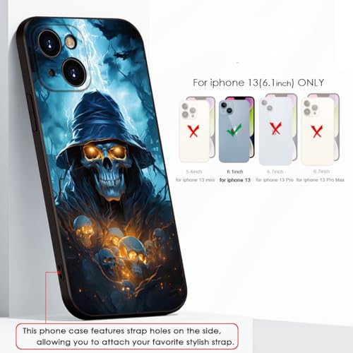 Printed with Skull for iPhone 13 case, Printed with a skeleton pattern bathed in lightning, the Silicone shockproof case makes your phone look cool and eye-catching (A1-skull-Death God Skeleton )