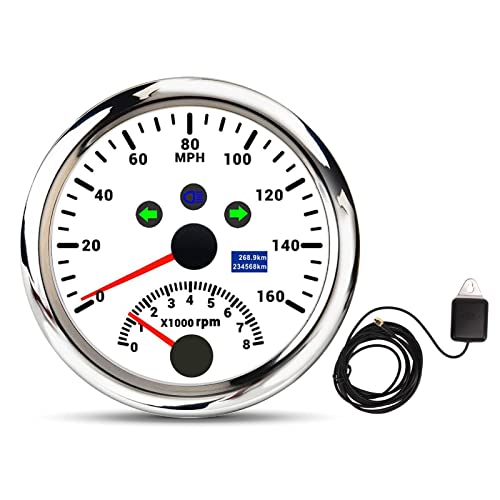 Velocímetro GPS marino de acero inoxidable con esfera de 85mm blanca 6