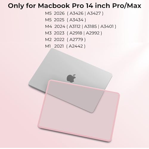 Image of BlueSwan Anti-Cracking Hard Shell Case for MacBook Pro 14-inch M5 2026-2021 | 100% Match Official Color,Anti-Fingerprint Soft TPU Bumper,Release M4 M3 M2 M1 Pro /Max Chip,Frosted Pink