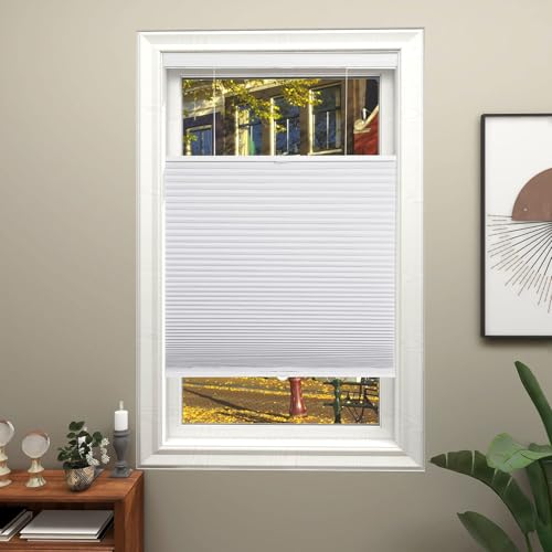 Changshade Custom Size Blackout Top Down Bottom Up Cellular Shades Cordless Honeycomb Blinds for Bedroom Nursery & Bathroom Total Privacy White