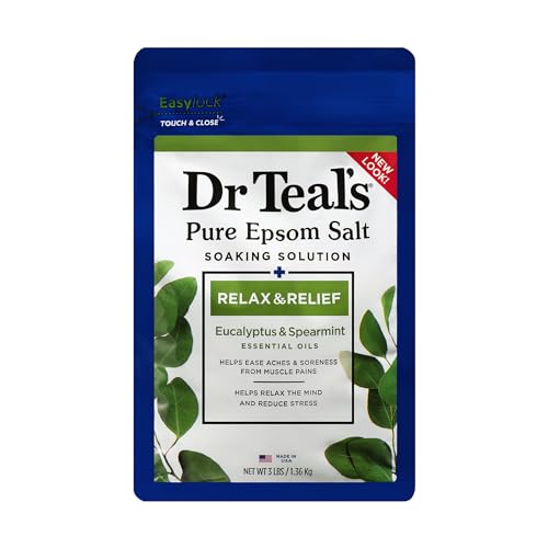 Dr Teal’s Epsom Salt Magnesium Soak, Relax & Relief with Eucalyptus & Spearmint Essential Oils, 3 lbs