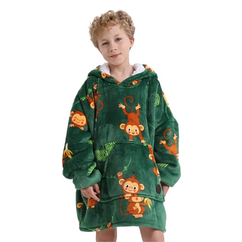 THREE POODLE Wearable Blanket Hoodie for Kids, Oversized Sherpa Sweatshirt Blanket with Giant Hood, Warm Cozy Hooded Blanket, Cute Gifts for Kids Girls Boys