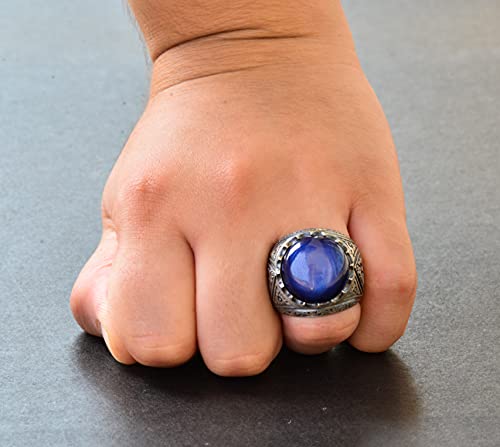 Falcon Jewelry Real Star Sapphire Gemstone, Sterling Silver Men Ring, Blue, Falcon1310 #TOP7