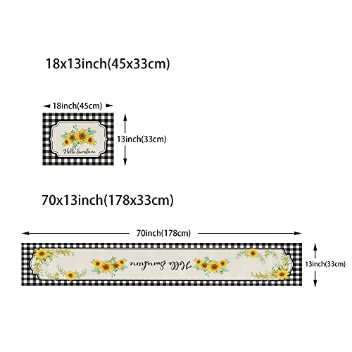 Llsty Buffalo Plaid Sunflower Table Runner And Placemats Set Of 6 Black And White Check Place Mats Cloth Dining Mat Sets Floral Table Mats Sets With Table Runners Home Kitchen Decor 70 Inches Long #TOP2
