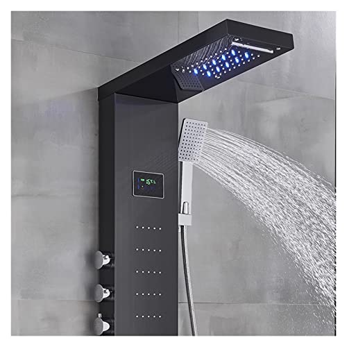 Shower Panel Tower Luxury Black Led Light Shower Faucet Bathroom Spa Massage Jet Shower Column System Waterfall Rain Shower Panel Bidet Sprayer Tap Led Shower Column Stainless Steel Brushed ( Color : #TOP3