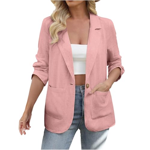 Blazers for Women Business Casual Lightweight Cardigan Notched Lapel Pad Long Sleeve Suit Jacket with Pockets
