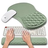 Hokafenle 2 in 1 Ergonomic Mouse Pad Wrist Support & Wrist Rest for Computer Keyboard Set, with Relieve Carpal Tunnel Pain Massage Bulge and Full Memory Gel Design (2In1 Set, Light Green)