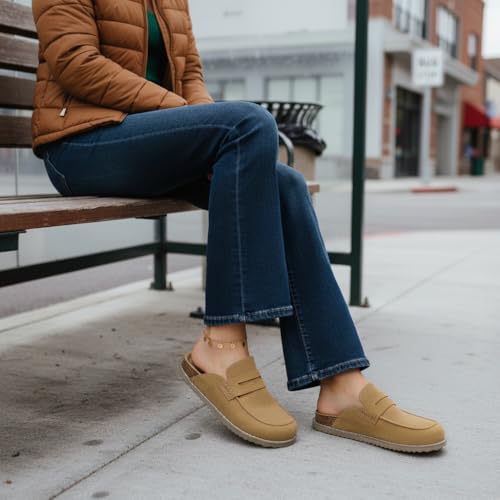 CUSHIONAIRE Zola Womenโs Penny Clog Mule โ Suede Slip-On with Memory Foam, Cork Footbed & Flexible Outsole, Chestnut 10W by CUSHIONAIRE - Used condition - Image 7