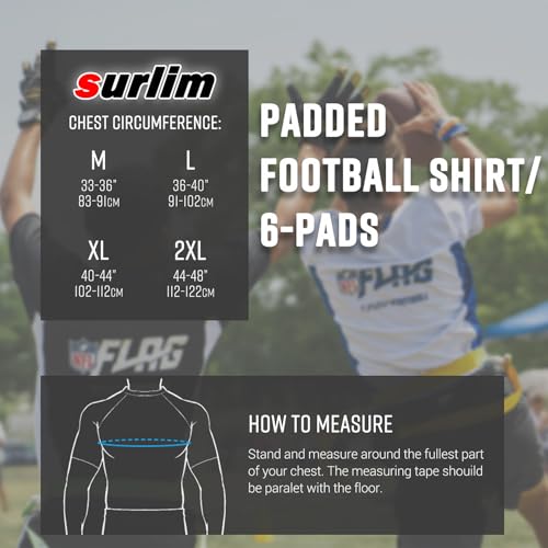 surlim Padded Football Shirt Padded Compression Shirt Football Rib Protectors Shoulder Chest Protectors Football Undershirt Padded (Black, M)
