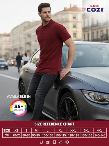 Image of Lux Cozi Men's Polo T-Shirt Regular Fit Half Sleeves with Pocket | Cotton Blend Polo Neck Collar T-Shirt for Men | Casual, Office Comfortable Breathable T-Shirt | Stylish Plain Tee