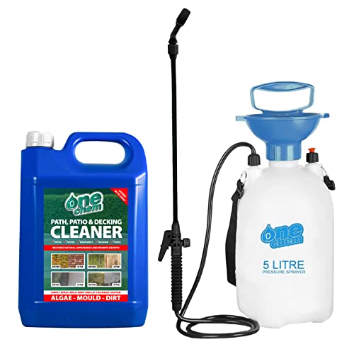One Chem - 5L + 5L One Chem Sprayer - Heavy Duty Patio Cleaner - Path Cleaner Concentrate - Mould Remover, Lichen Remover, Algae Remover - Pressure Washer Detergent - Lichen Control-image