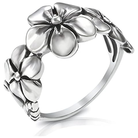 925 Sterling Silver Triple Plumeria Flower Ring - Size 10 Cover