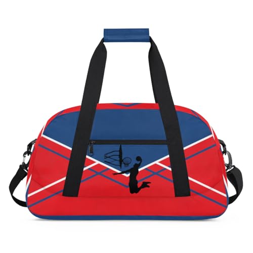 Red Blue Basketball Patterns Personalized Duffle Bag for Kids Custom Dance Ballet Bag with Name Lightweight Travel Weekender Overnight Bags Sport Gym Duffel Bag Workout Carry On Tote for Girls Boys