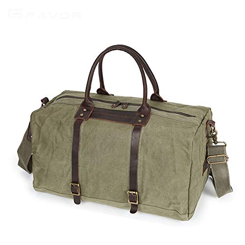 men Men Casual Travel Duffel Waterproof Canvas Cowhide Leather Luggage Tote Handbag Gym Sports Overnight Weekend Bag Sports Overnight Gym Luggage Weekend Tote Bag(Army Green)2
