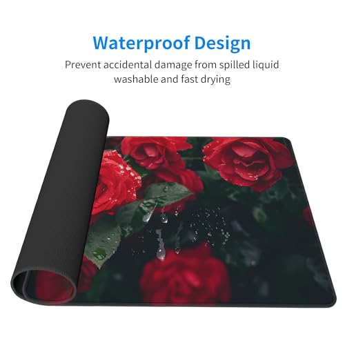 Image of Valentine Roses Flower Extended Gaming Mouse Pad, with Stitched Edges Large Mouse Pad Desk Protector, Rubber Base Mousepad Keyboard Mouses Mat for Work Game Office Home- 32 inch X 12 inch Inch,E43
