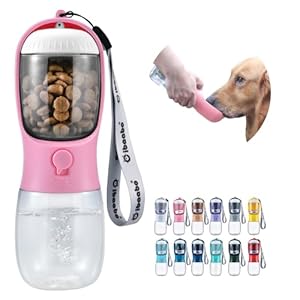Dog Water Bottle with Food Container, Travel Puppy Water Bowl, Portable Pet Dispenser, Girl Dog Accessories Stuff Items Essentials Necessities for Yorkie Chihuahua Cat Walking and Hiking