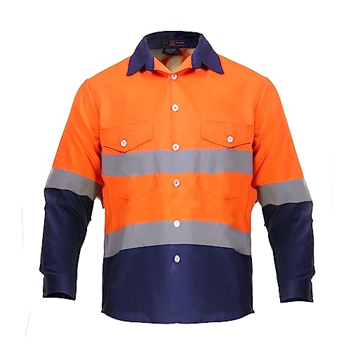 Just In Trend High Visibility Hi Vis Reflective Safety Work Shirts (Small, Orange/Navy Blue)