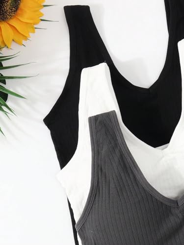 WDIRARA Girl's 3 Pack Rib Knitted Textured V Neck Wireless Bra Comfort Workout Tops Seamless Bralettes3